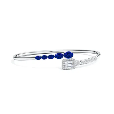 Angara Oval Lab-grown Blue Sapphire And Emerald-cut Diamond Open Bangle