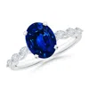 Angara Oval Lab-grown Blue Sapphire Engagement Ring With Marquise Diamonds In White Gold/deep Rich Blue