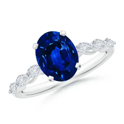 Angara Oval Lab-grown Blue Sapphire Engagement Ring With Marquise Diamonds