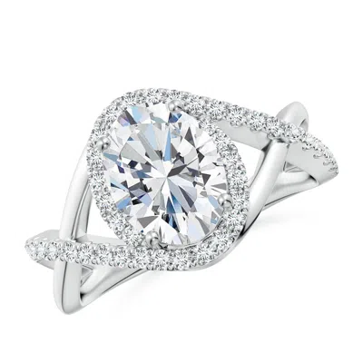 Angara Oval Lab-grown Diamond Criss Cross Shank Engagement Ring With Accents In Metallic