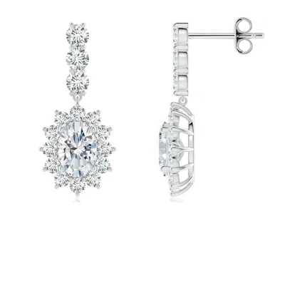 Angara Oval Lab-grown Diamond Floral Halo Dangle Earrings In Metallic