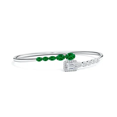 Angara Oval Lab-grown Emerald And Emerald-cut Diamond Open Bangle