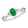 Angara Oval Lab-grown Emerald Crossover Engagement Ring With Diamond Accents In White Gold/rich Green