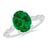 Angara Oval Lab-grown Emerald Engagement Ring With Marquise Diamonds In White Gold/rich Green