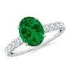 Angara Oval Lab-grown Emerald Two Tone Engagement Ring With Accents In White Gold/rich Green