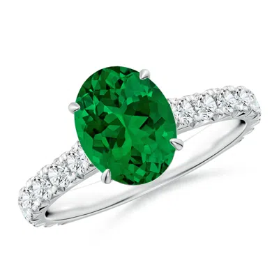 Angara Oval Lab-grown Emerald Two Tone Engagement Ring With Accents In Green