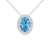 Angara Oval Lab-grown Fancy Intense Blue Diamond Halo Pendant In White Gold/fancy Intense