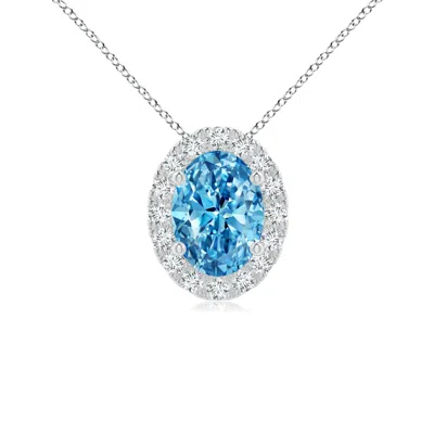 Angara Oval Lab-grown Fancy Intense Blue Diamond Halo Pendant In Metallic