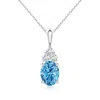Angara Oval Lab-grown Fancy Intense Blue Diamond Solitaire Pendant With Trio Accents In White Gold/fancy Intense