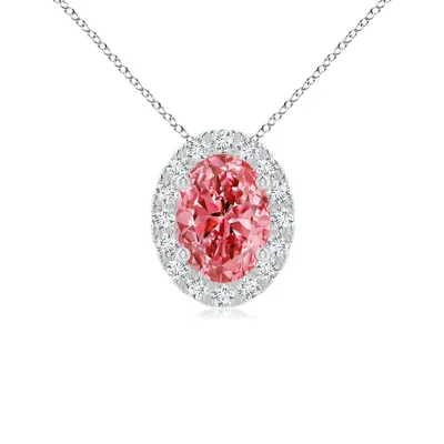 Angara Oval Lab-grown Fancy Intense Pink Diamond Halo Pendant In Metallic