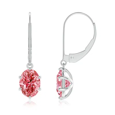 Angara Oval Lab-grown Fancy Intense Pink Diamond Leverback Drop Earrings