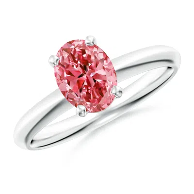 Angara Oval Lab-grown Fancy Intense Pink Diamond Solitaire Knife-edge Shank Engagement Ring In Metallic