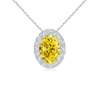 Angara Oval Lab-grown Fancy Intense Yellow Diamond Halo Pendant In Metallic