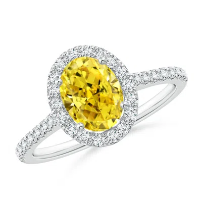 Angara Oval Lab-grown Fancy Intense Yellow Diamond Halo Ring