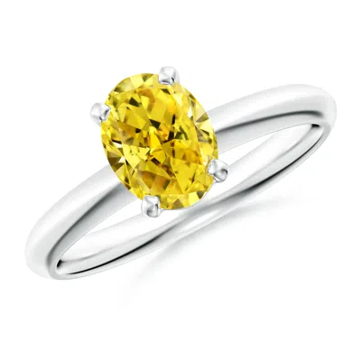 Angara Oval Lab-grown Fancy Intense Yellow Diamond Solitaire Knife-edge Shank Engagement Ring In Neutral