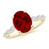 Angara Oval Lab-grown Ruby Engagement Ring With Marquise Diamonds In Yellow Gold/deep Rich Red