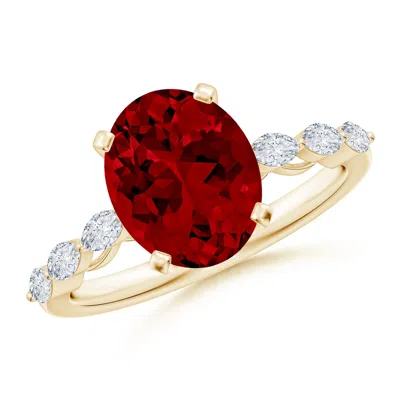 Angara Oval Lab-grown Ruby Engagement Ring With Marquise Diamonds In Red