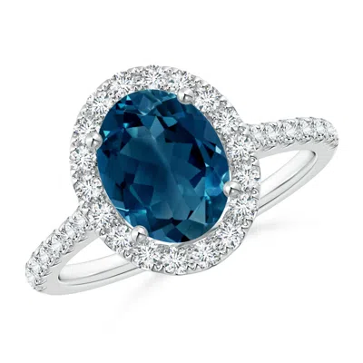 Angara Oval London Blue Topaz Halo Ring With Diamond Accents In Metallic