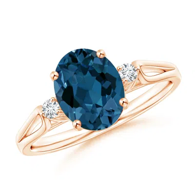 Angara Oval London Blue Topaz Loop Shank Ring With Diamond Accents