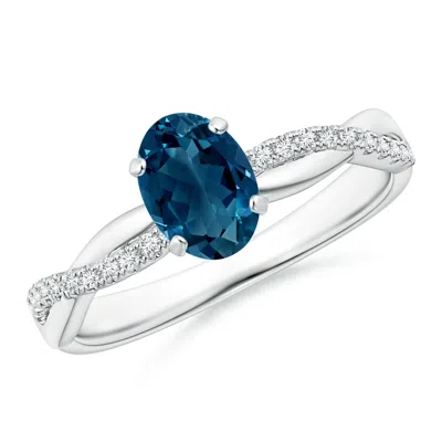 Angara Oval London Blue Topaz Twist Shank Ring With Diamonds