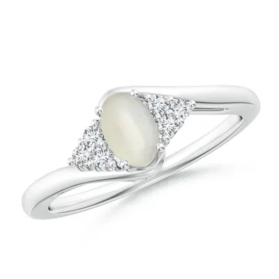 Angara Oval Moonstone Bypass Ring With Trio Diamond Accents In Metallic