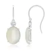 Angara Oval Moonstone Fish Hook Earrings With Bezel-set Diamonds In White Gold/off White