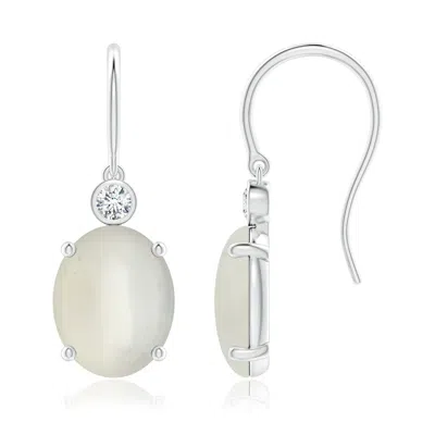 Angara Oval Moonstone Fish Hook Earrings With Bezel-set Diamonds In White