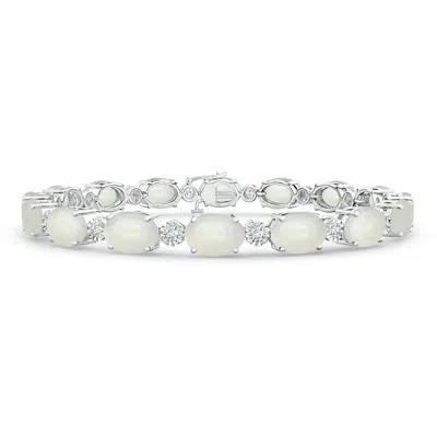 Angara Oval Moonstone Stackable Bracelet With Illusion Diamonds In Metallic