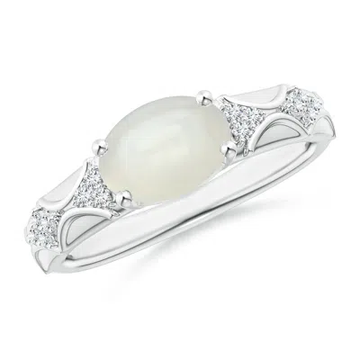 Angara Oval Moonstone Vintage Style Ring With Diamond Accents In Metallic