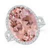 Angara Oval Morganite Cocktail Ring With Diamond Halo In White Gold/peachy Pink