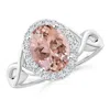Angara Oval Morganite Infinity Ring With Diamond Halo In White Gold/peachy Pink