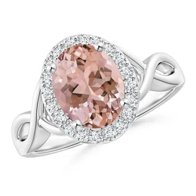 Angara Oval Morganite Infinity Ring With Diamond Halo In Pink