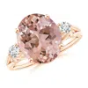 Angara Oval Morganite Loop Shank Ring With Tiny Diamonds In Rose Gold/peachy Pink