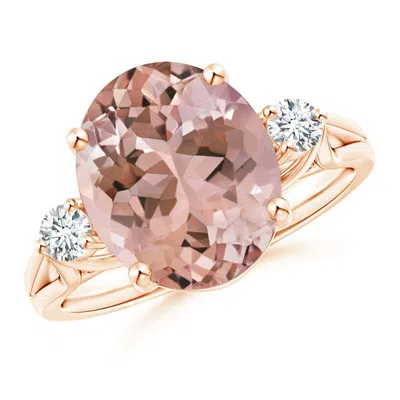Angara Oval Morganite Loop Shank Ring With Tiny Diamonds In Gold