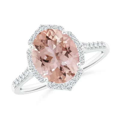 Angara Oval Morganite Ring With Ornate Halo In Pink