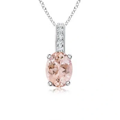 Angara Oval Morganite Solitaire Pendant With Diamond Bale In Metallic