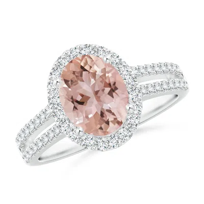 Angara Oval Morganite Split Shank Halo Ring With Diamonds In Pink