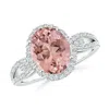Angara Oval Morganite Split Shank Ring With Diamond Halo In White Gold/peachy Pink