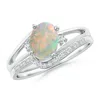 Angara Oval Opal And Diamond Bridal Set In White Gold/milky With High Play Of Colour
