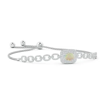 Angara Oval Opal And Diamond Chain Link Bolo Bracelet In Metallic