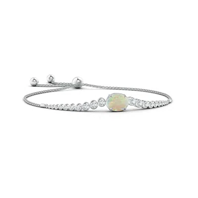 Angara Oval Opal Bolo Bracelet With Bezel Diamonds In Metallic