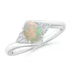 Angara Oval Opal Bypass Ring With Trio Diamond Accents In White Gold/milky With High Play Of Colour