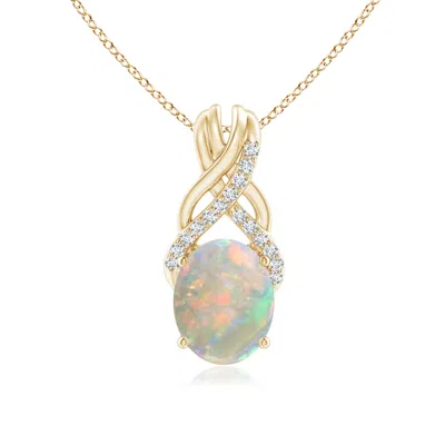 Angara Oval Opal Criss Cross Pendant With Diamonds In Gold