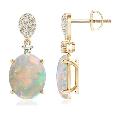 Angara Oval Opal Dangle Earrings With Diamond