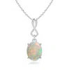 Angara Oval Opal Dangle Pendant With Infinity Loop Bale In White Gold/milky With High Play Of Colour