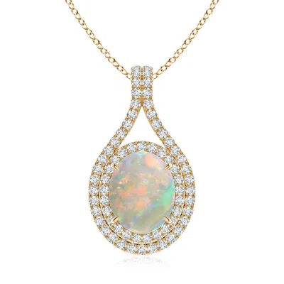 Angara Oval Opal Double Halo Loop Pendant In Gold