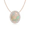 Angara Oval Opal Ellipse Halo Pendant In Rose Gold/milky With High Play Of Colour
