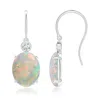 Angara Oval Opal Fish Hook Earrings With Bezel-set Diamonds In White Gold/milky With High Play Of Colour