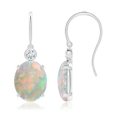 Angara Oval Opal Fish Hook Earrings With Bezel-set Diamonds In Multi