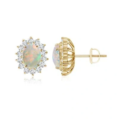 Angara Oval Opal Flower Stud Earrings With Diamond Halo In Burgundy